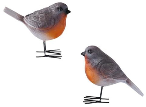 Voarge Set of 2 Robin Garden Ornaments, Resin Birds Garden Ornaments Realistic Robins Statues, Ornament for Indoor Outdoor Home Decoration