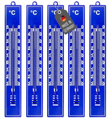 Lantelme Juego de 5 termómetros analógicos fabricados en Alemania, 17,5 cm, para interior y exterior, indicador preciso de temperatura, resistente a la intemperie, sin batería, para casa y jardín