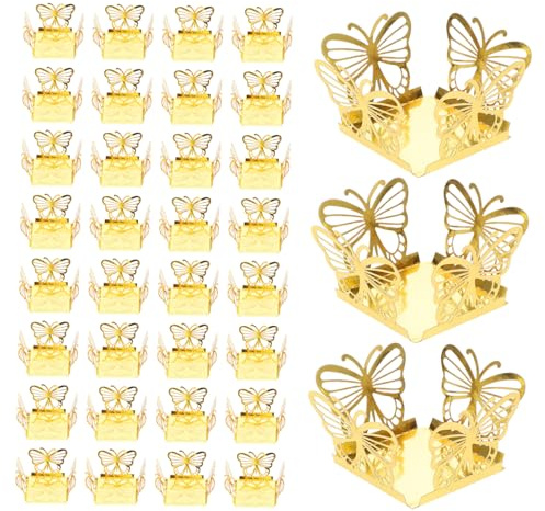 MOLUCKFU 50pezzi Scatole Di Carta Color Oro Per Cioccolatini Vuote Scatole Di Caramelle Decorative Per Dolci Per Tartufi Forma Di Farfalla Confezioni Di Cioccolatini Per Bomboniere Di Nozze