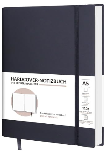 BIROYAL Dotted Notizbuch A5, Bullet Dotted Journal, 320 Seiten Notizbücher Gepunktet, 120 GSM Dickes Papier & PU Hardcover, Bullet Dot Journal für Arbeitstagebuch (Schwarz)