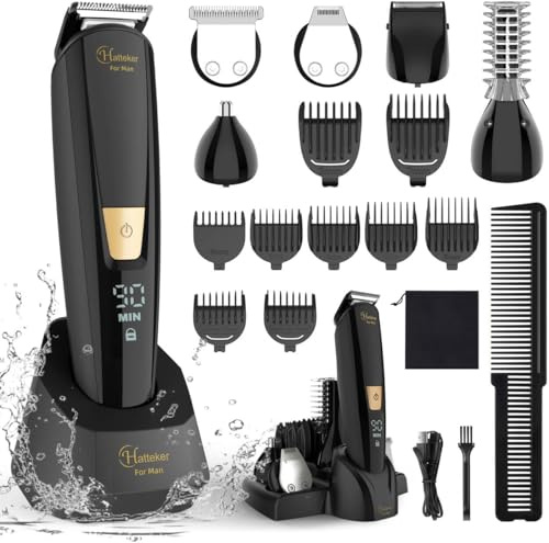 Hatteker Kit de Higiene Masculina 6 en 1 Cortapelos para Cuerpo Barba y Zona Íntima Afeitadora Eléctric Rasuradora Corporal Higienizador – Impermeable