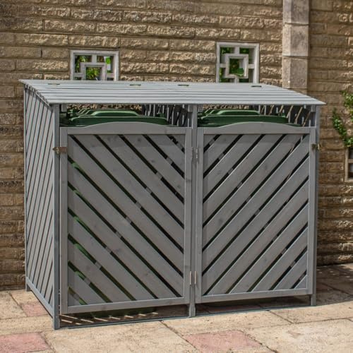 BPS® Deluxe Wooden Bin Store | Wheelie Bin Hideaways Outdoor | Storage Garden Large Garbage | Grey | Double