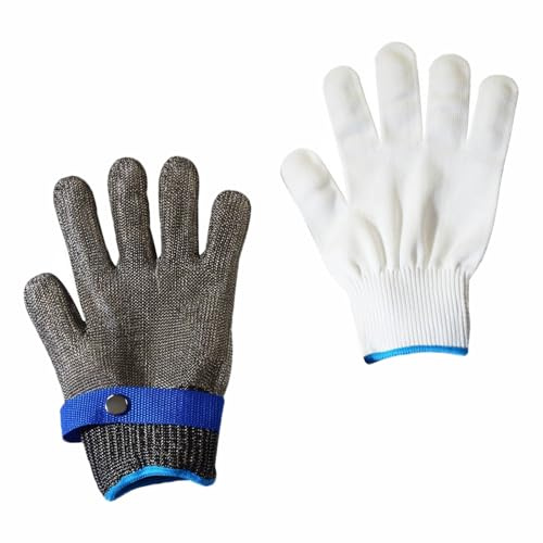 Befun Schnittschutzhandschuhe küche, kettenhandschuh, schnitzhandschuhe edelstahl, austernhandschuh, küchenhandschuhe schnittfest mit Ininnenhandschuhe (Größe L)
