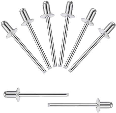 Songella Rivetti Ciechi in Alluminio da 4 x 6 mm Rivetti Pop Rivetti Ciechi a Estremità Aperta con Impugnatura in Alluminio e Mandrino in Acciaio 100 Pezzi (Argento)