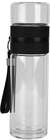 RIZGHWOY Botella Infusora de té de Vidrio de Doble Pared, Taza de Cristal a Prueba de Fugas con Filtro de Acero Inoxidable para Bebidas Frías y Calientes, té de café