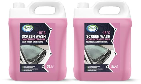 JOVS Pink Car Screenwash 2x 5L – Concentrated Car Windscreen Washer Fluid Works to -16°C – Screen Wash for Cars with Rain Repellent, Prevents Freezing and Clears Dirt for Safer Driving.