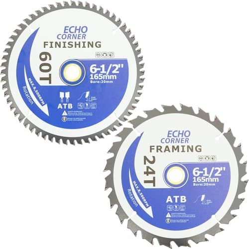 165mm TCT Wood Cutting Circular Saw Blades, combo pack 24/60-Tooth | Bore 20mm/16mm, Fine Finish Crosscut Framing Ripping Lumber Plastic Plywood Laminate MDF etc.