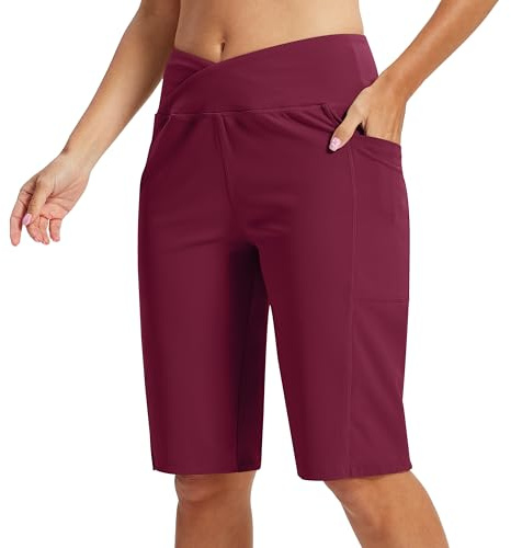 MoFiz Gym Shorts Womens Shorts Knee Length Leggings with Pockets for Summer | Ladies knee length shorts High Waisted Yoga Shorts for women UK Stretch Gym Shorts