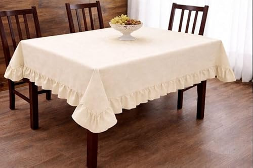 Copritavolo in Tela di Canapa Tinta Unita con Balza Volantino, Made in Italy - Tovaglia Arredo in Poliestere Resistente e Facile da Lavare - Copri Tavolo per Cucina e Sala da Pranzo (90x90, Panna)