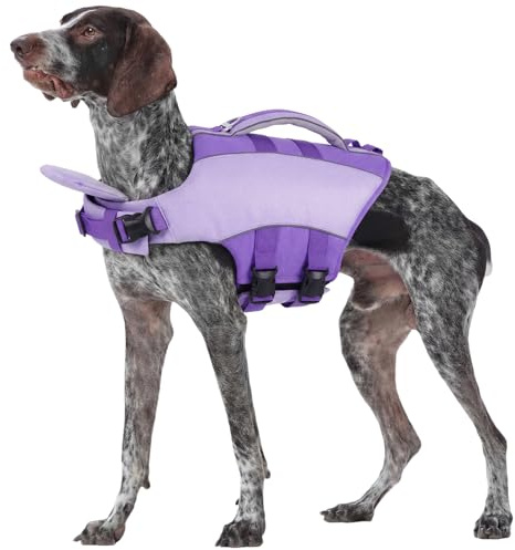 Kuoser Giubbotto di salvataggio per cani - Con maniglia di salvataggio e riflettente - Grande giubbotto di salvataggio per cani - Con una buona galleggiabilità - Leggero e adatto per gli sport nautici