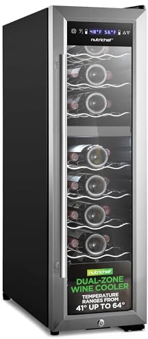 NutriChef 24 Bottle Wine Fridge | Dual Zone Wine Chiller | Adjustable Temperature 41°F to 64°F | Ultra Quiet Operation | Wine Cooler For Home, & Office | Free Standing 39x11x23 IN (Black)