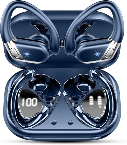 Bluetooth Earbuds, 2026 Bluetooth 5.4 Headphones Sports, 50H Stereo Wireless Earphones with Mic CVC 8.0 Noise Reduction, 1.5 H Fast Charge, IP7 Waterproof Wireless Headphones for Running, Dark Blue