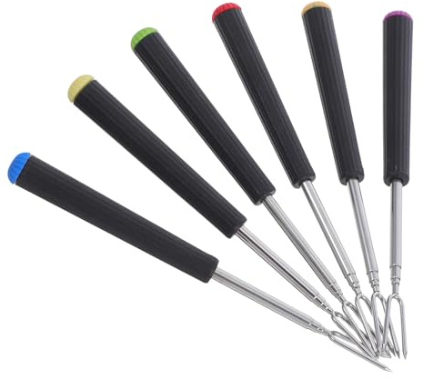 ABOOFAN Lot de 6 Fourchettes à Fondue en Acier Inoxydable Portables, Ustensiles Polyvalents pour Fondue Fromage et Barbecue, pour Pique-niques