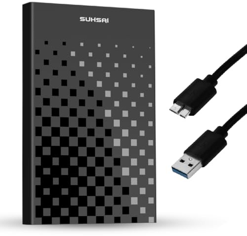 SUHSAI Disco Duro Externo 500 GB USB 3.0 para Juegos - Negro | Almacenamiento Plug & Play de alta velocidad para portátiles, PC, Mac, ordenadores de sobremesa y consolas de