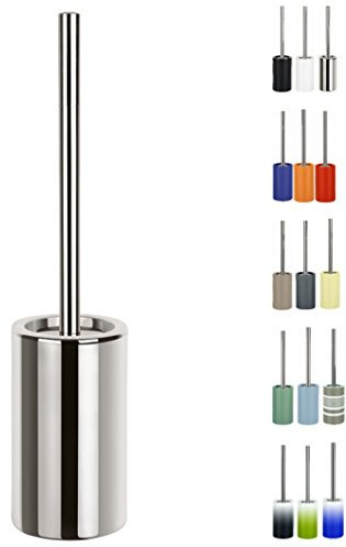 Spirella Brosse WC Porte-Balai Toilette Pot à Balai „Tube“ Ensemble WC à Poser en Porcelaine et Acier Inoxydable Argenté