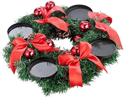 Britesta Adventskranz ohne Kerzen: Adventskranz mit rotem Schmuck, Ø 30 cm (Adventsgesteck ohne Kerze, ohne Deko, Advent)