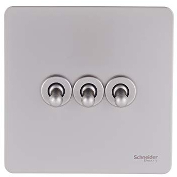 Schneider Electric Ultimate - Placa plana sin tornillos, interruptor de luz de 2 vías, 3 interruptores, un solo polo, 16AX, GU1432TPN, níquel perla