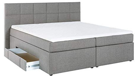 Furniture for Friends Doluna Boxspringbett Andybur mit Bettkasten Hell-Grau 180x200 cm H2 inkl. Visco-Topper, 7-Zonen Taschenfederkern-Matratze