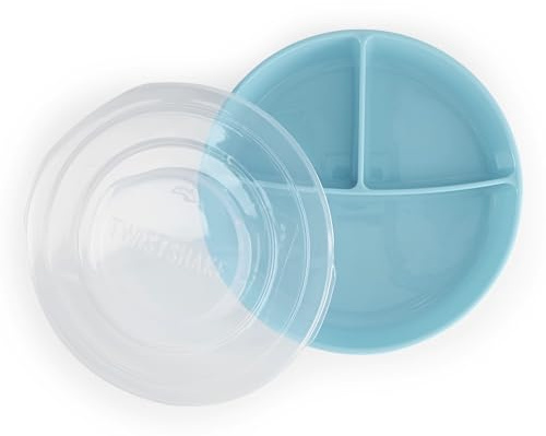 Twistshake Assiette Divisée – Vaisselle pour Bébé avec Couvercle Hermétique – Plateau de Sevrage Sans BPA – Accessoire d’Alimentation en 3 Compartiments – Essentiel Nouveau-Né – Bleu