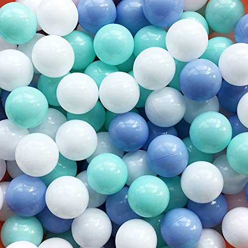 MoonxHome Ball Pit Balls for Toddlers & Dog, BPA Free Crush Proof Plastic Toy Balls for Ball Pit, Children's Pool Water Toys, Ideal Gift for Christmas Balls for Play Tent 2.15 100pcs White&Green&Blue