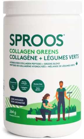 SPROOS - Kollagen + grünes Gemüse - zum Trinken - hydrolysierte Kollagenpeptide - Antioxidantien - für Haut, Haare und Nägel - ohne Aroma - ohne Zucker - 20-Tage-Kur - 264 g