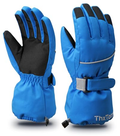 ThxToms Guantes Térmicos Niños, Guantes Impermeables de Invierno para Correr Esquí Snowboard, Guantes Resistentes al frío Gruesos de Tela Oxford -15 ℃, Niños y Niñas de 4 a 13 años