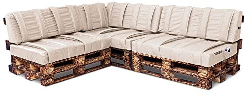 Spatium Palettenkissen Set abnehmbar Bezug wasserdicht Kaltschaum Palettenauflage Palettenpolster Palettenmöbel (Beige 7er Set + Regenhüllen)
