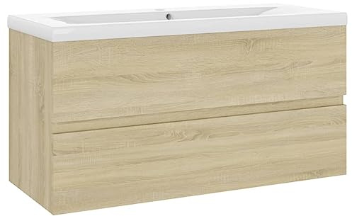 vidaXL Waschbeckenunterschrank mit Einbaubecken Unterschrank Badschrank Waschtisch Badezimmerschrank Badmöbel Hängeschrank Sonoma-Eiche Holzwerkstoff