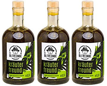 DIE ÖLFREUNDE Kräuterfreund | 3er Sparset | Kräuteröl 3x0,5l | hochwertig kaltgepresstes Öl | veganes Rapsöl mit Kräutern | nachhaltiges Speiseöl mit Omega 3 und Omega 6 Fettsäuren