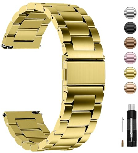 Fullmosa Edelstahl Uhrenarmband 20mm für Uhr und Smartwatches| Wechsel Ersatz Metallarmband mit Schnellverschluss für Damen&Herren, 20mm Gold
