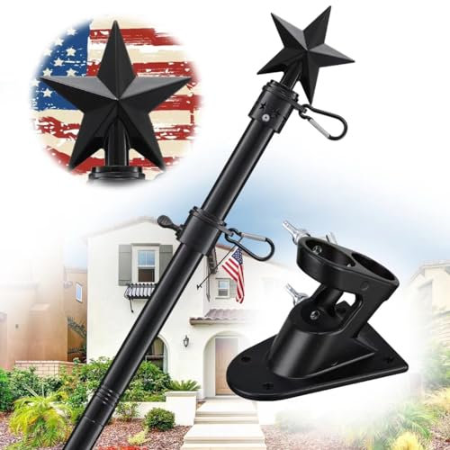 Fahnenmasthalter für Außenhaus, 1,8 m, verhedderungsfreies Veranda-Flaggenmast-Set mit Halterung, robuste amerikanische Flaggenmasten für 7,6 x 12,7 x 15,2 cm große Flaggen im Freien,