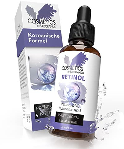Korean Skincare Retinol Serum hochdosiert | + Hyaluronsäure + Vitamin C | Gesichtspflege Wirksam gegen Falten, Anti Aging & Poren verkleinern, Koreanische Kosmetik 30ml, skincare by Saborando