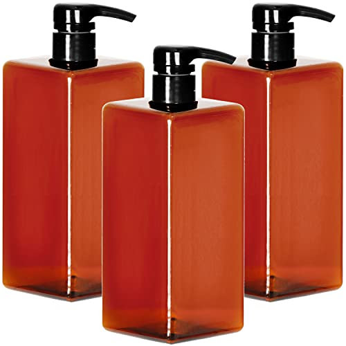 Youngever 3 Pack Amber Pump Bottles for Shampoo 1000ML (1 Liter), Multi-Use, Lockable Pumps