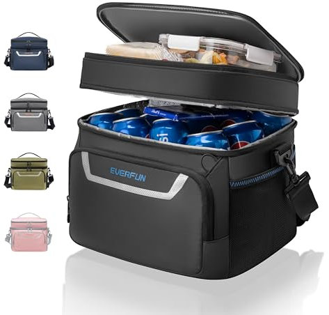 EVERFUN Kleine Kühlbox Mini Auslaufsicher Weich Doppelsteck 24 Dosen Persönlich Isoliert Faltbar Tragbar Wasserdicht Lunchtasche Eistruhe für Männer Frauen Arbeit Reisen Auto Picknick Strand Schwarz
