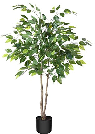 Kazeila Kunstpflanze Groß Ficus Benjamina 120cm Künstliche Pflanzen Deko Plastik Pflanze Kunstbaum für Schlafzimmer Büro(1Pack)