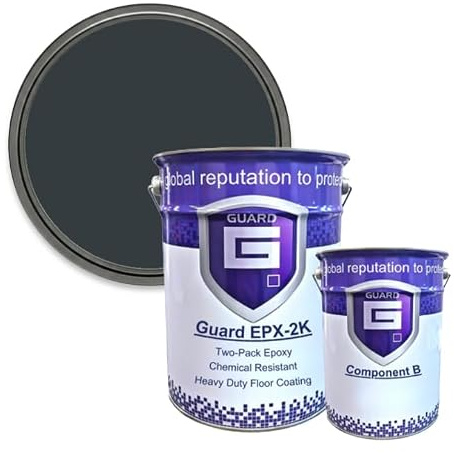 Guard EPX-2K 2 Pack Epoxy Resin Floor Paint Industrial Heavy Duty Multiple Colours Anti Skid Aggregate Available - 5 Litres (Dark Grey)