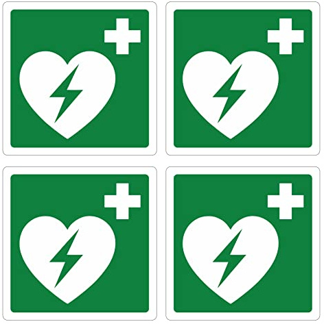 pubblimania 4 Stück Defibrillator PVC-Aufkleber wetterfest für Außen und Innen (18,5 x 18,5 cm) (4 Defibrillatoren)