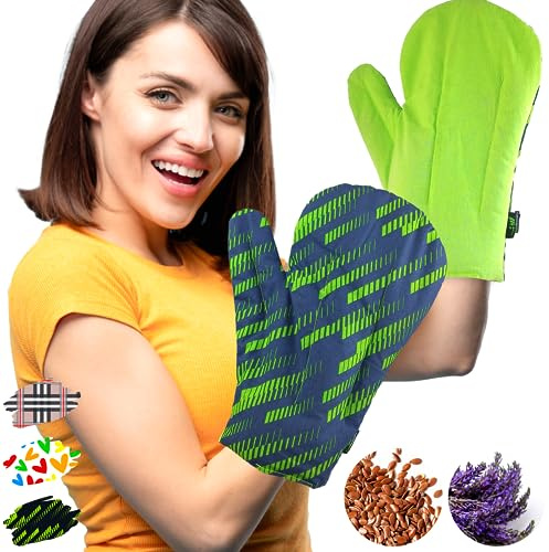 Set 2 Fäustlinge: Arthrose Handschuhe für Mikrowelle - (Eine Größe) - Handwärmer Körnerkissen für Karpaltunnelsyndrom, Rheuma und Arthritis - 100% Baumwolle und Lavendelduft