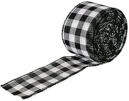 Yurosiay 1 Rolle 6m x 5cm Weihnachten Kariertes Band Rot und Schwarz Kariertes Sackleinen Band Vintage Kariertes Schleifenband Weihnachts Geschenkband Dekoband Weihnachten für DIY Handwerk