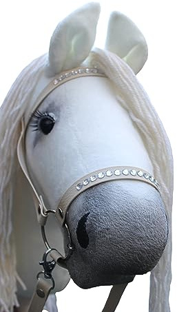 Hobbyhorse with bridle A3| Realistic steckenpferd | White RACHEL