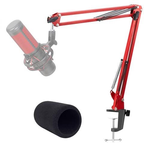 YOUSHARES HyperX QuadCast Rojo Brazo para Micrófono, Soporte de Estudio Profesional con Filtro Antipop de Espuma, Soporte Micrófono Compatible con Micrófonos HyperX QuadCast S/ProCast