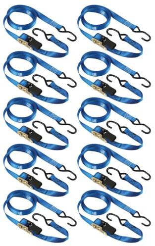 BASI | 10er Set Spanngurte mit Ratsche und S-Haken | 250 KG Zurrkraft | Zurrgurte blau | Länge 500 cm x Breite 2,5 cm | Ladungssicherung Transportsicherung | Ratschengurt TÜV geprüft | 10 Stück