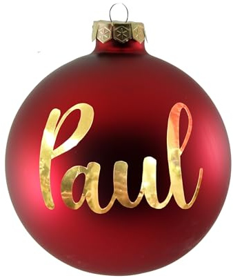 Personalisierte Weihnachtskugel mit Namen oder Irgendein Text Ø 10 cm, Christbaumkugel aus mattiertem/glänzendem Glas, individuelle Weihnachtsdeko, Goldener Text (rot matt)
