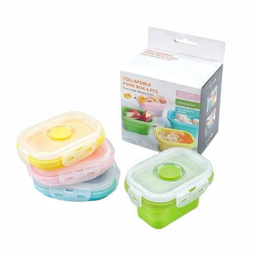 Molinter Faltbare Frischhalteboxen Silikon Zusammenklappbare Lebensmittelbehälter mit Schnappdeckel Brotdosen Stapelbar 4 PCS