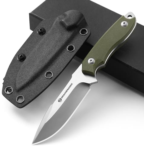 DRACHENADER Small Fixed Blade Knife 7 inch Tactical Knife EDC D2 Steel with Kydex Sheath, G10 Handle, Clip Lock and Gift Box, Versatile for Horizontal and Vertical Carry