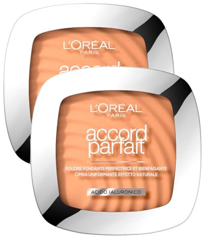 L'Oréal Paris Accord Parfait Puder Gleichmäßiges Fixierpulver, natürlicher Effekt, geeignet für alle Hauttypen, weiche und leichte Textur, Farbe 3.D/3.W Beige Dore - 2 Kosmetika