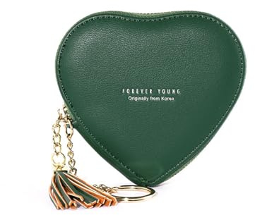 Yurtziru 1 porte-monnaie en forme de cœur pour femme - Petit portefeuille en cuir avec porte-clés et clip pour le shopping, les rendez-vous et les voyages, vert, En forme de cœur