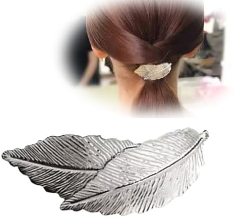 Vintage Blatt Haarspange Barrette - Silber Metall Legierung Minimalistisch Clip Haarzubehör Für Frauen Und Mädchen (Silber)