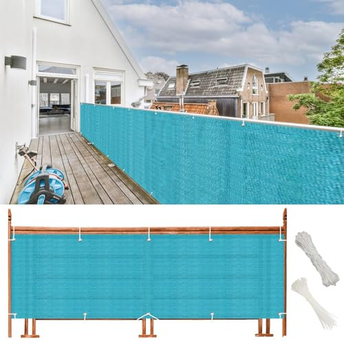 GAIFNAG Balkon Sichtschutz Balkonabdeckung 130 x 250 cm Blickdichte Balkonbespannung, Seitenbalkonverkleidung Uv-Schutz Ohne Bohren, Sichtschutz für Balkon Garten im Freien, Himmelblau
