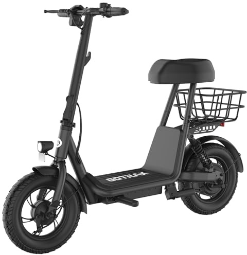 Gotrax A5 Electric Scooter w/Seat for Adults, 12 Pneumatic Tire, Max 15.5 Miles&15.5 Mph Power by 400W Motor, Dual Rear Shock Absorber&Dual Brake, Comfortable Wider Seat&Carry Basket& Hook, Black